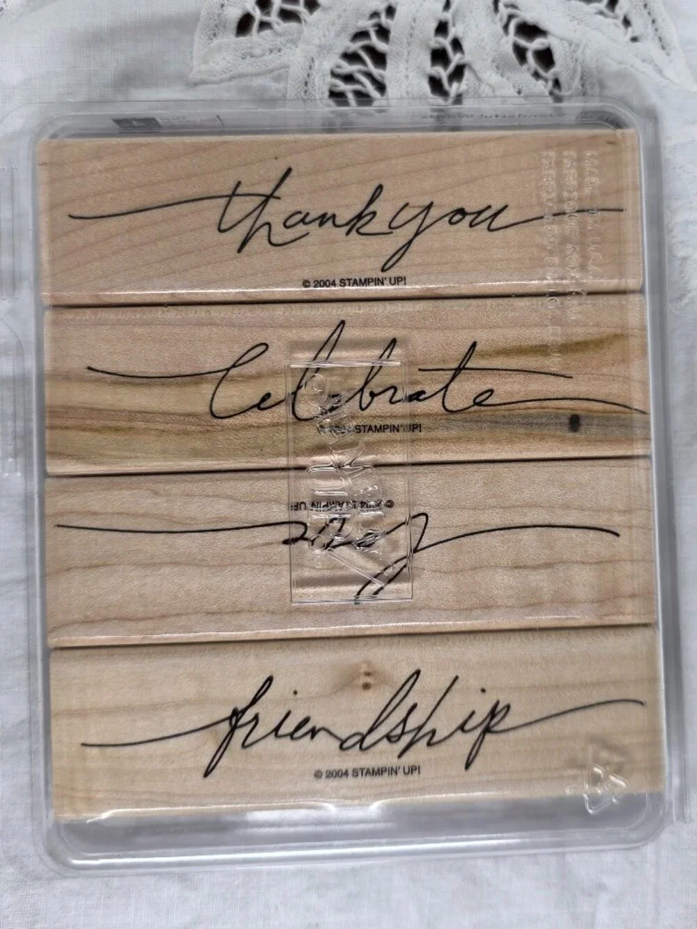 Vintage Stampin Up Wonderful Words Set of 4 Wood Block Stamps 2004 Card Art DIY